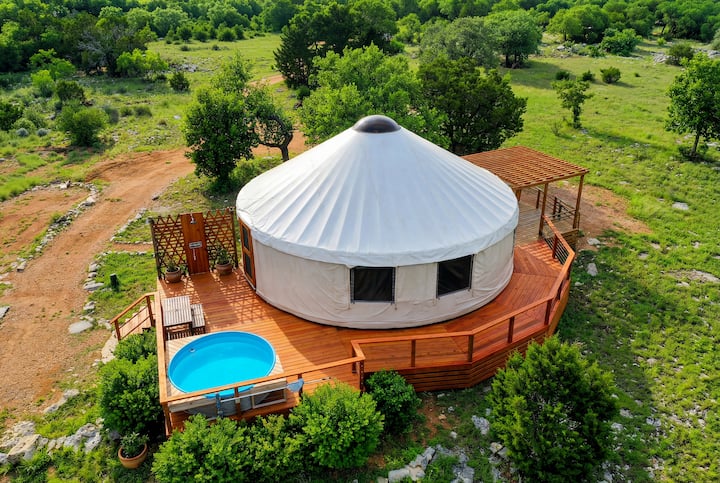 Luxury Hill Country Yurt • Pool, Views, Coffee Bar