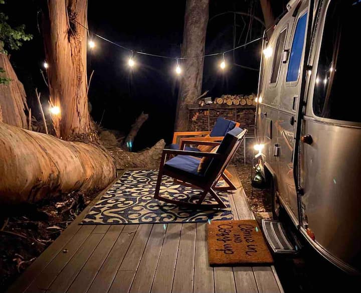 Airstream Facing The Woods