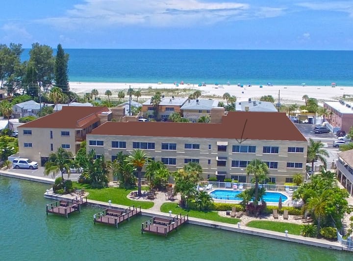 Spectacular beach to bay views from this resort.
