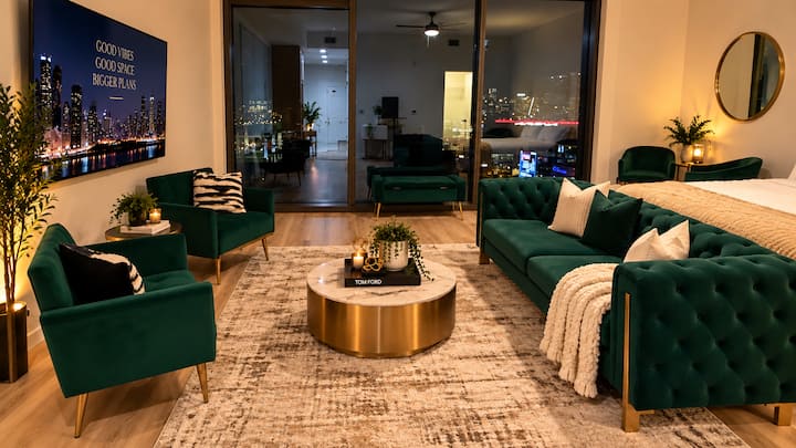 Luxe High-Rise Studio | Queen Bed + City Views
