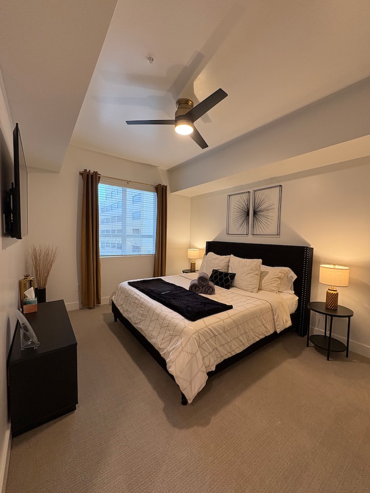 King Bed Stylish Downtown Apt/POOL/GYM/Garage