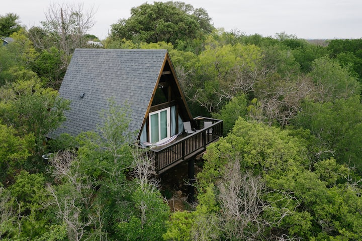 The Maverick: A-Frame w/ Hammock and Tree Top View