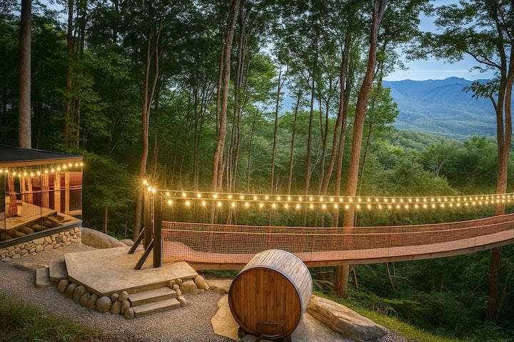 Sky Bridge to Luxury Glass Cabin • LeConte View