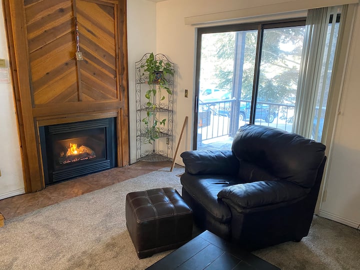 One bedroom condo foldout bed living room.